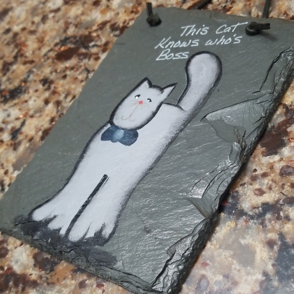 Slate Cat Hanging 5x7 - Picture 2 of 3